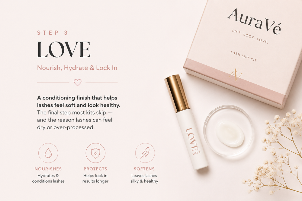 Care ritual — LOVE step applied to lifted lashes
