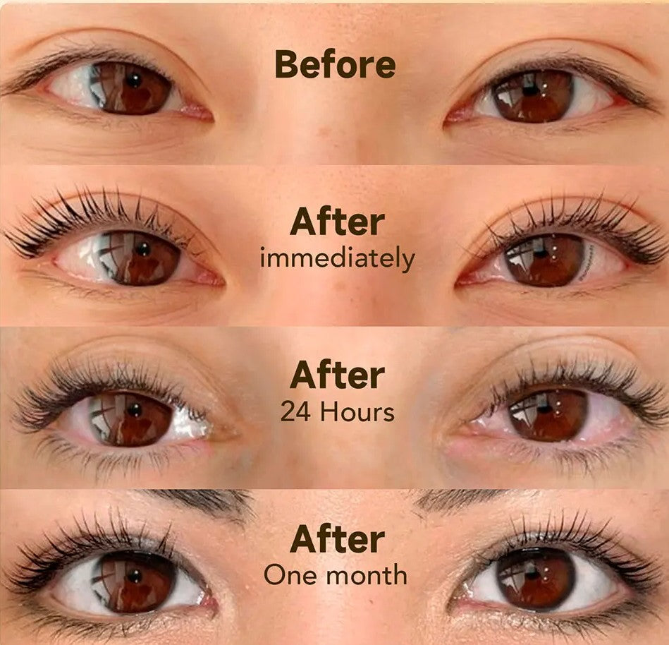 Duration timeline — lash lift results at week 1, 3, 6, and 8