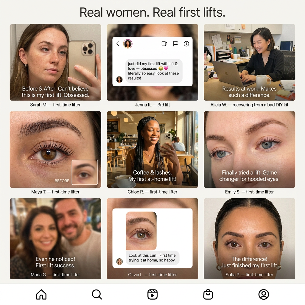 Grid of real customers sharing first-lift results